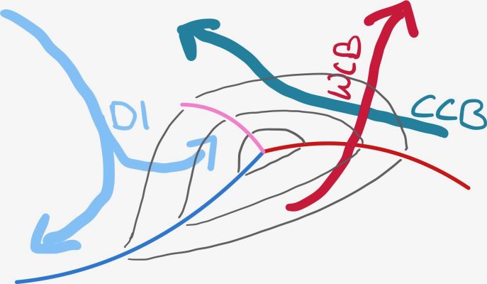 Schematische Darstellung der Str&ouml;mungssysteme in einem Tiefdruckgebiet